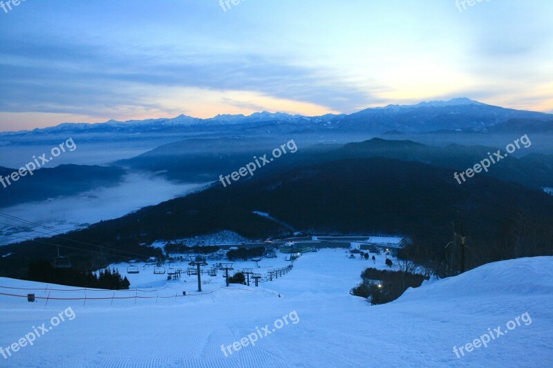 Japan Mountains Sky Clouds Dusk