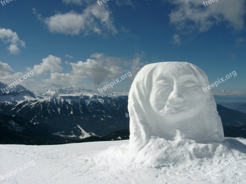 Snow Woman Snow Winter Mountains Dolomites