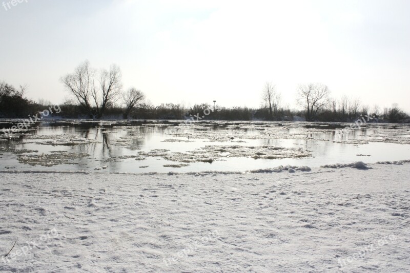 River Frozen River White Snow Ice