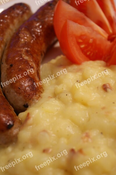 Bratwurst Potatoes Salad Tomatoes Bacon