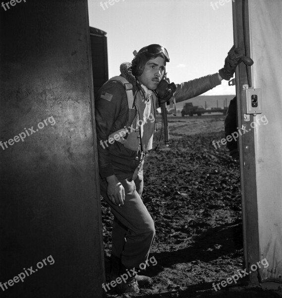 Pilot Flyer Tuskegee Man Black And White