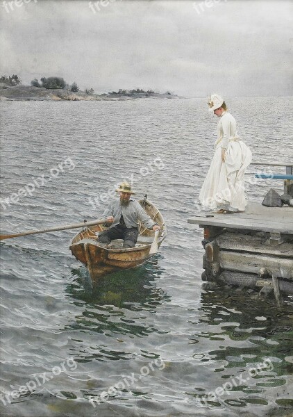 Rowing Boat Boat Lady Painting Sommarnoeje