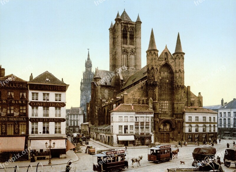 Church Saint Nicholas Ghent Belgium Tram