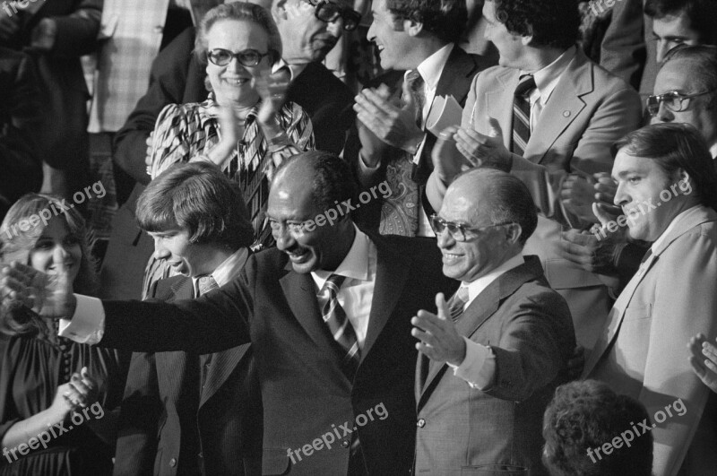 Politician Anwar As Sadat President Egypt Black And White