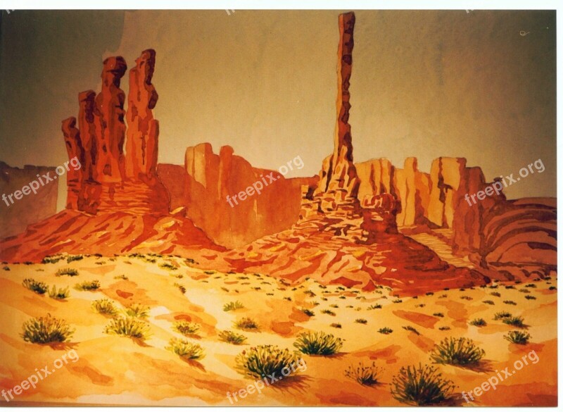 Swathi Monument Desert Usa Landscape Watercolour