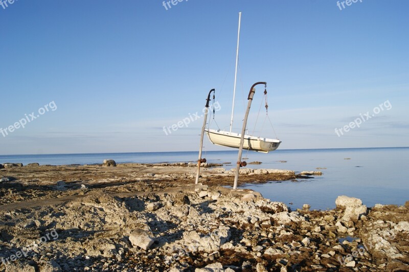 Boat Sea Coast Rock Stone