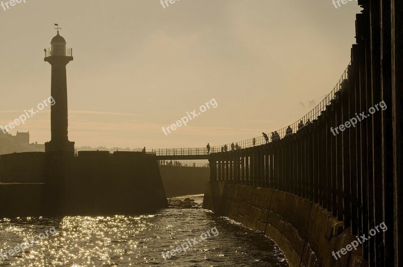 Whitby Lighthouses Sea Background Holidays