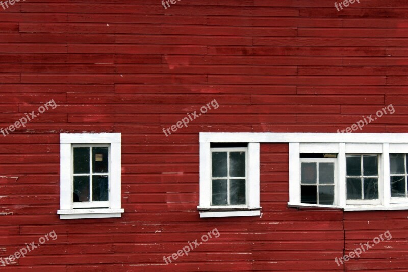 Windows Red Barn White Slats