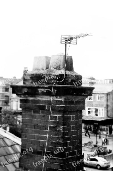 Old Chimney Brick Architecture Tv Antenna