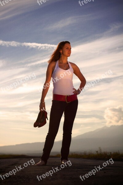 Girl Posing Model Road Motorway