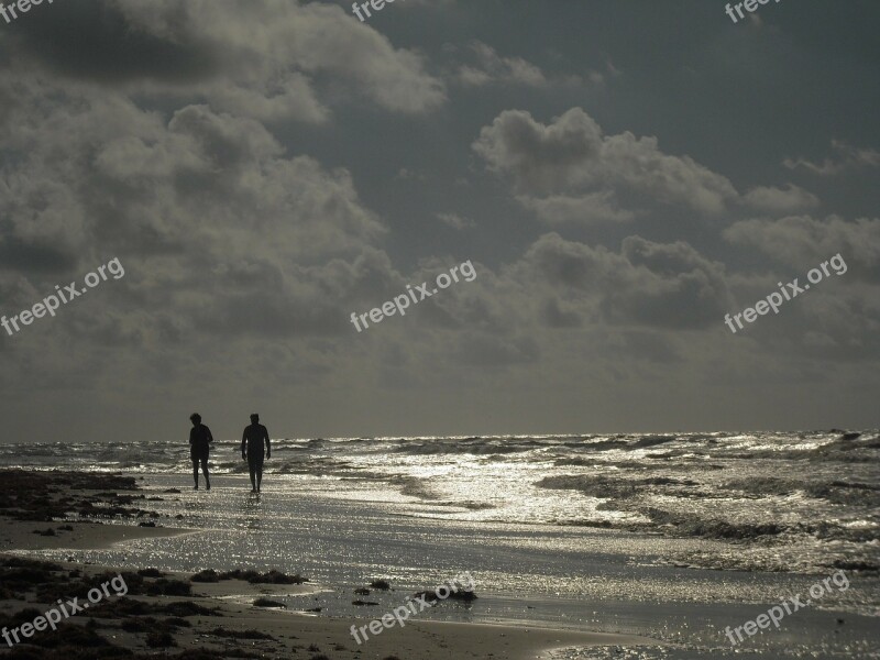 Man Woman Beach Sand Waves