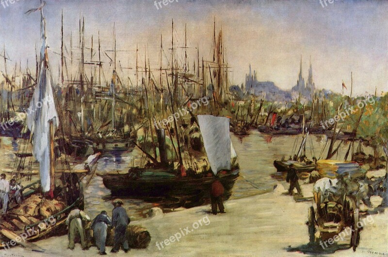 Painting Boats Port Bordeaux Edouard Manet