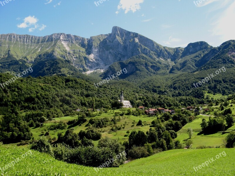 Slovenia Church Landscape Kobarid Drežnica