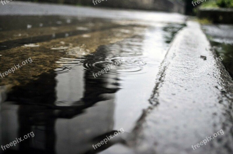 Macro Puddle Rain Raindrops Seasons