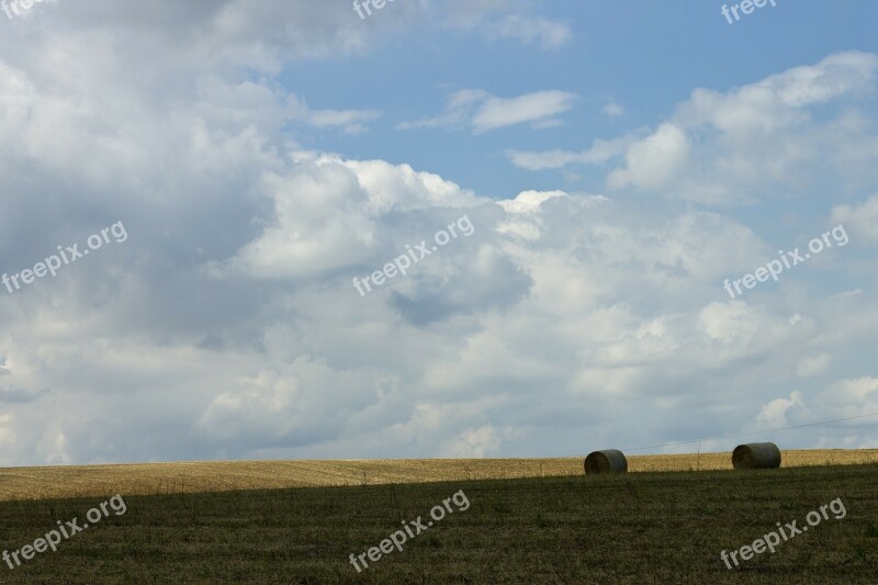 Arable Field Hay Bales Agriculture Landscape