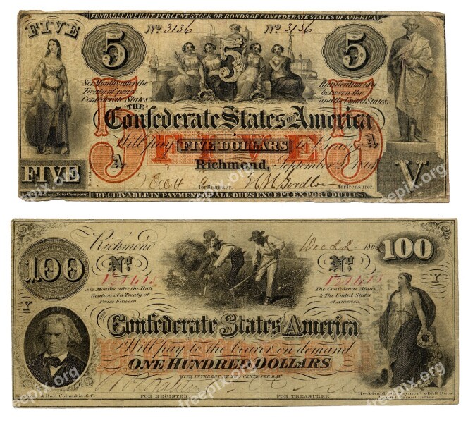 Bills Confederate States Of America Dollar Bank Note Currency