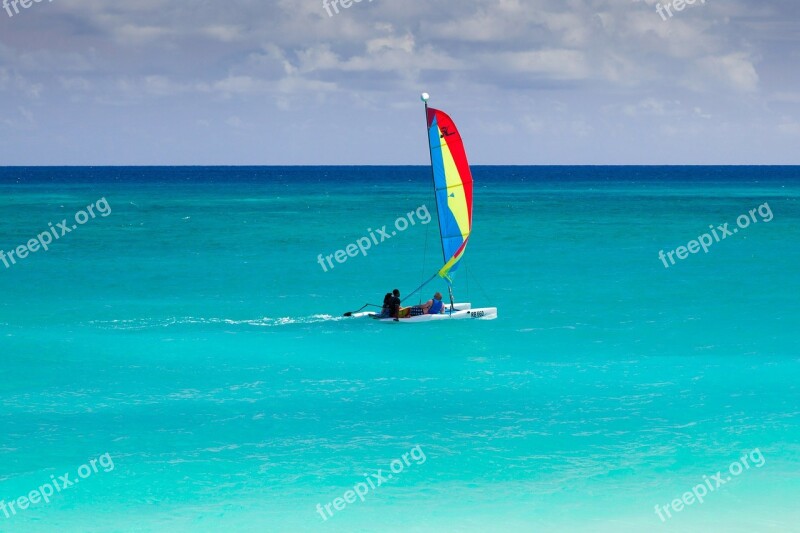 Blue Boat Caribbean Catamaran Colorful