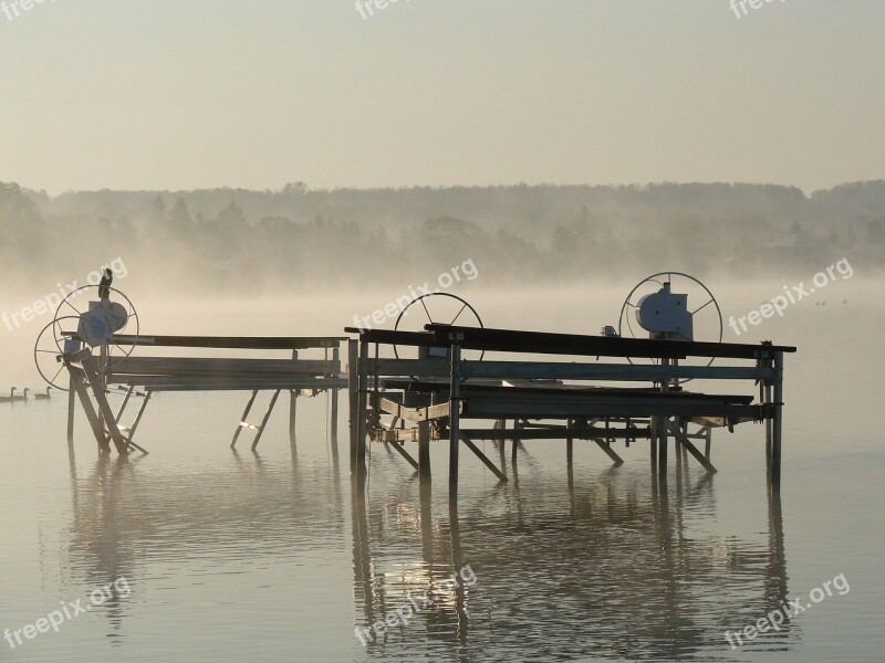 Dock Fog Water Morning Fall