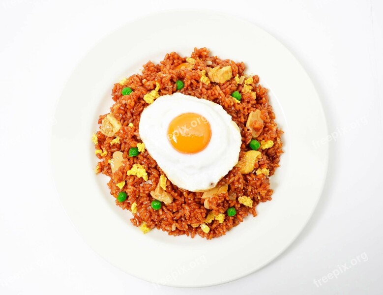 Nasi Goreng Fried Rice Fried Egg Food White Back