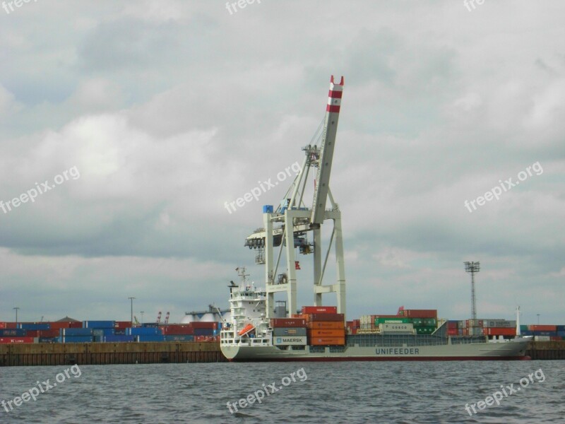 Elbe Hamburg Port Harbour Crane Container