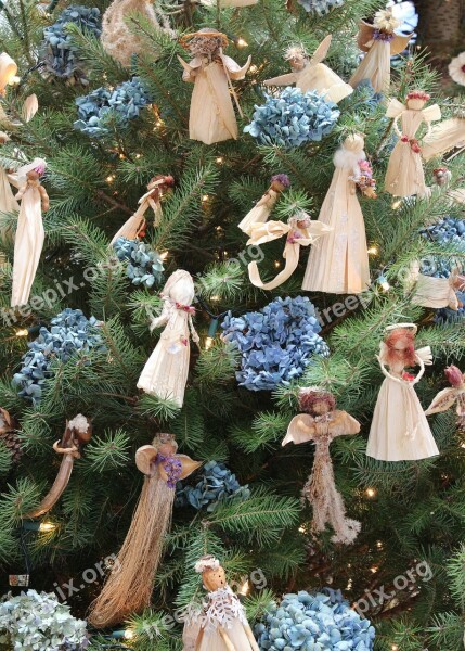 Christman Ornaments Cornhusk Angels Handmade Dried Hycrangea Spruce