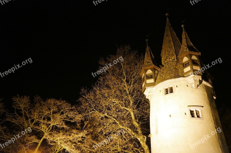 Night Tree Building Tower Yellow