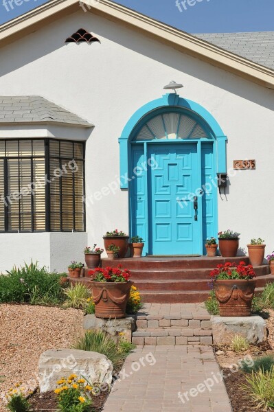 Turquoise Color Door Entrance Architecture