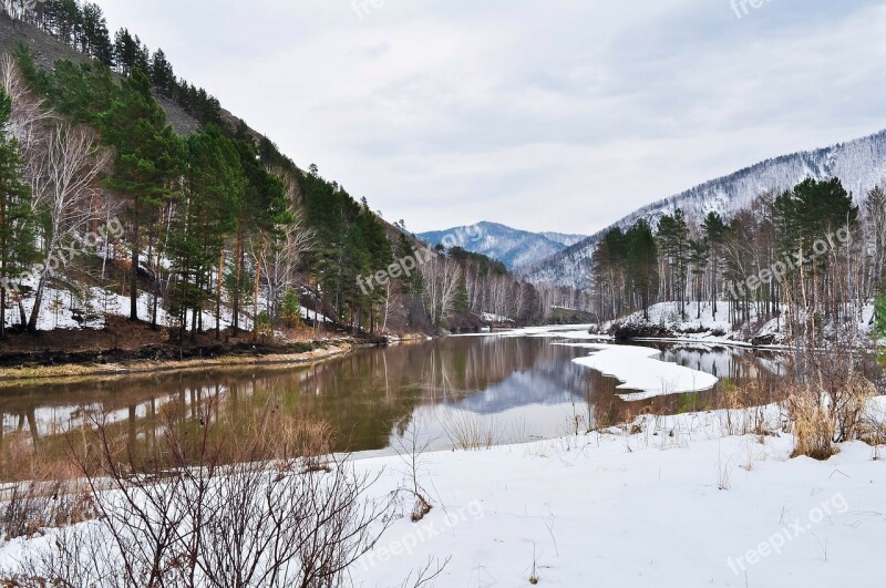 Mountains Nature Snow Trees Water