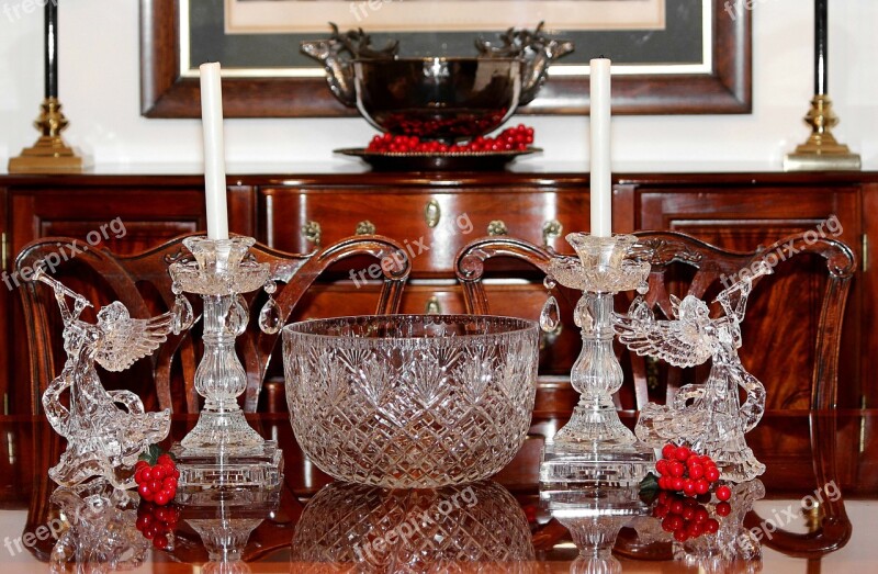 Christmas Centerpiece Punch Bowls Angels Candles Crystal