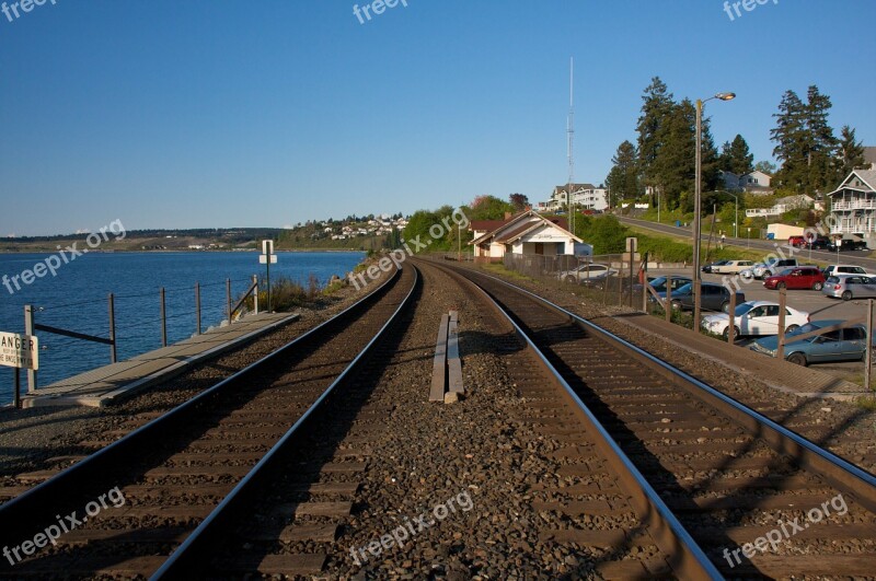 Railroad Tracks Track Tree Clouds