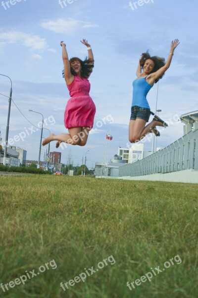 Girls Summer Jumping Joy Free Photos