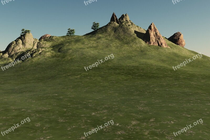 Landscape Hill Rocks Boulders Sky