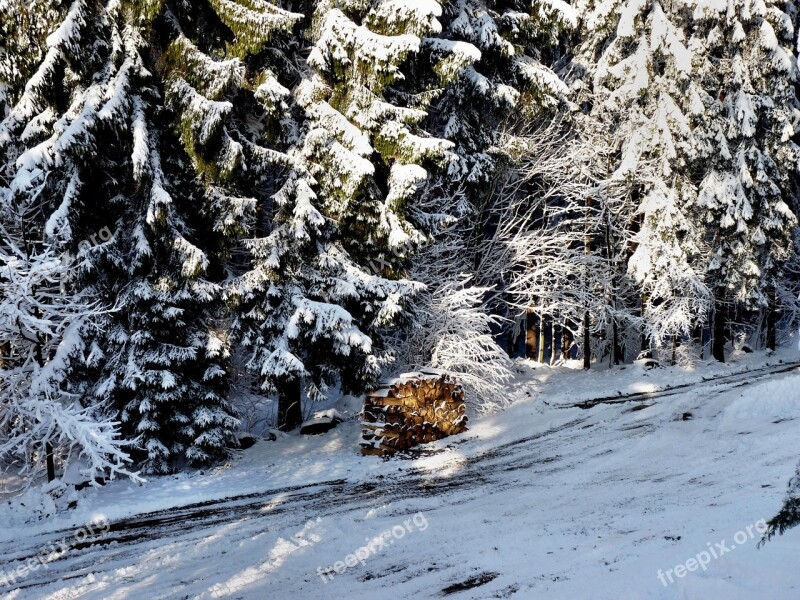 Holzstabel Winter Snow Wintry Free Photos