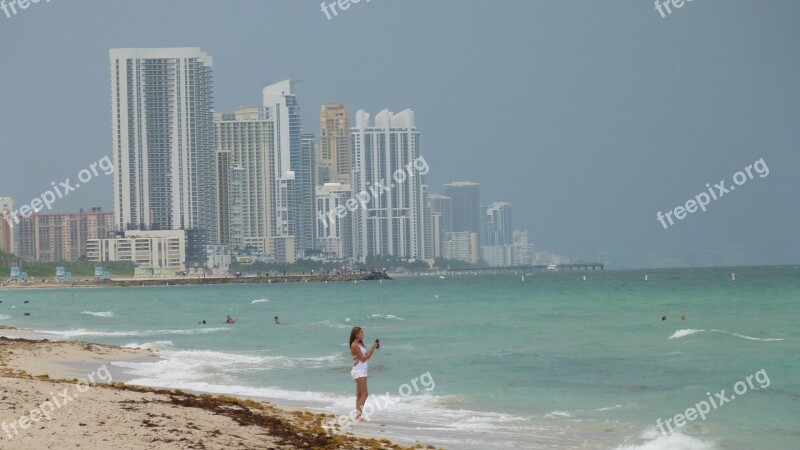 Miami Miami Beach Skyline Coast Ocean