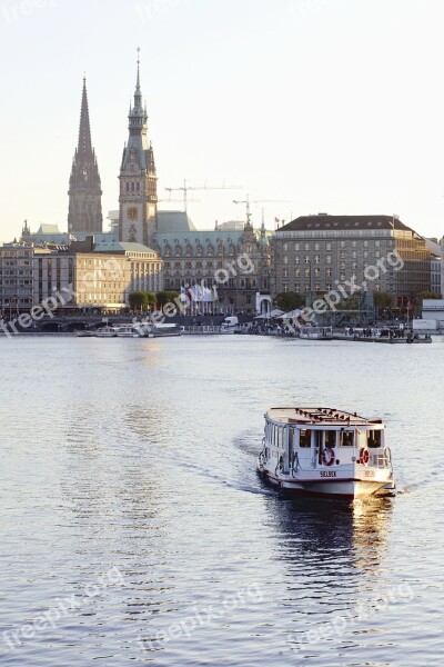 Hamburg Alster Innenalster Germany Afterglow