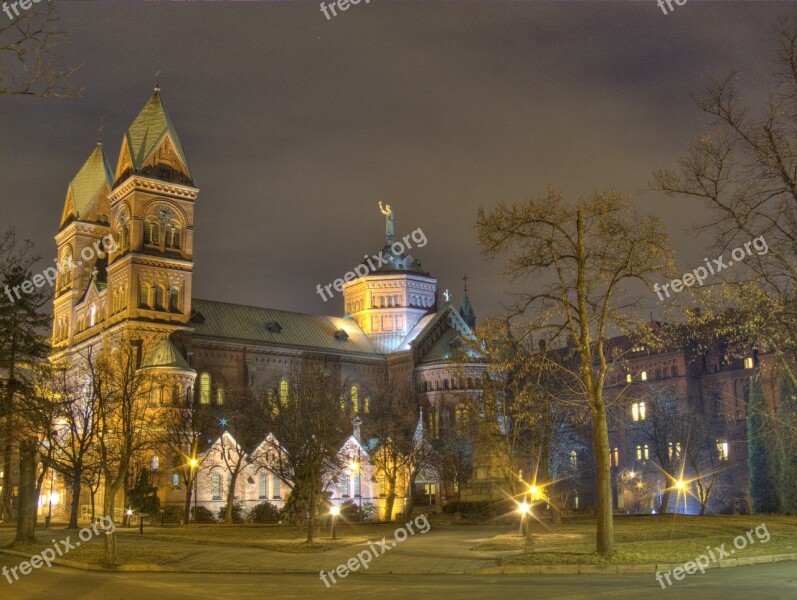 The Basilica Church Architecture Katowice Night