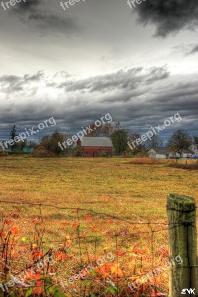 Red Barn Country Nature Clouds