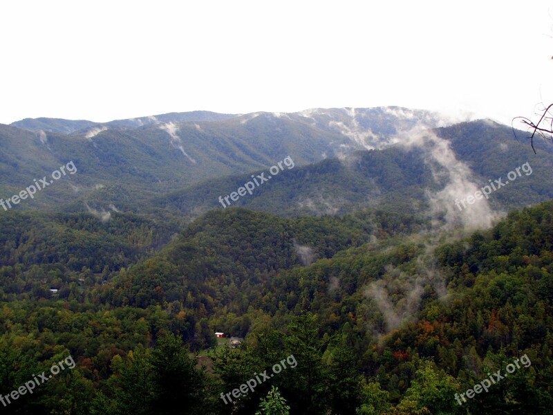 Mountains Fog Trees Landscape View