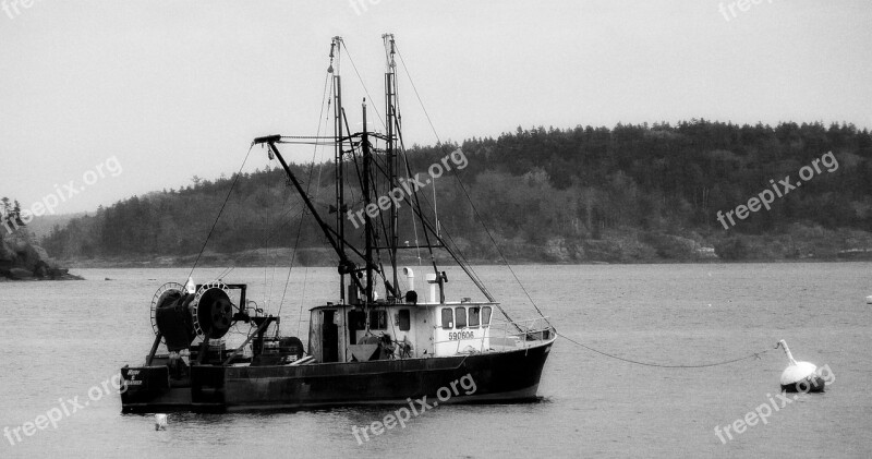 Fishing Trawler Boat Pacific Black And White