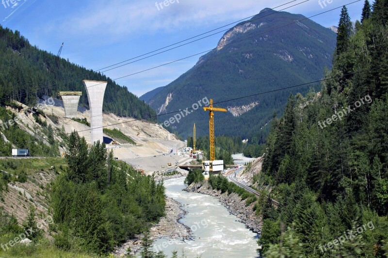 New Bridge Building Site Construction Kicking Horse River Building Crane