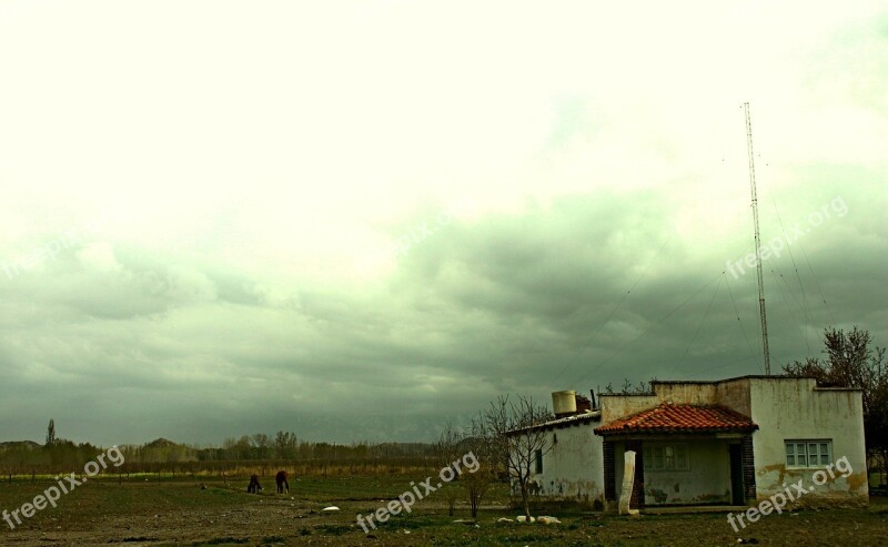 House Landscape Field Horse Farm