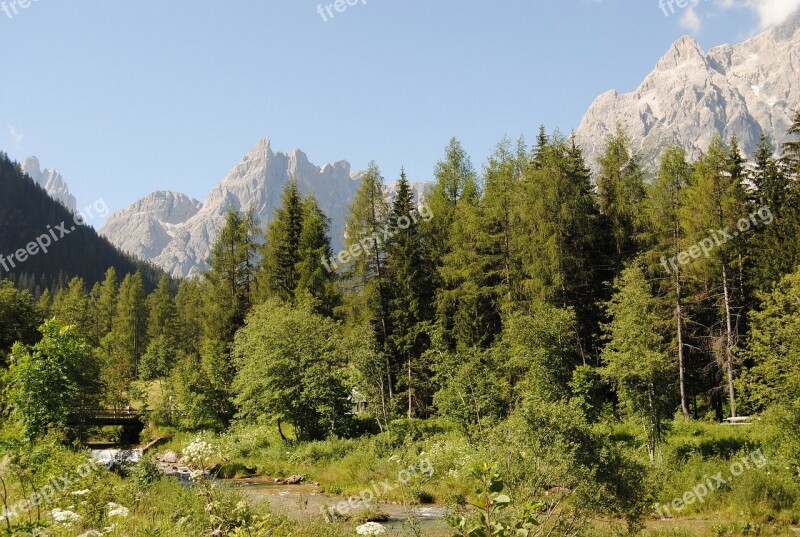 Landscape Dolomites Mountains Trees Dolomiti Di Sesto