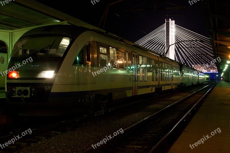 Train Railway Railway Station Night Express Train