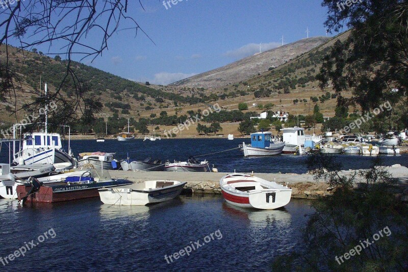 Greek Harbor Fishing Boats Water