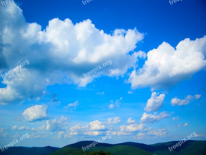 Mountains Sky Clouds Blue White