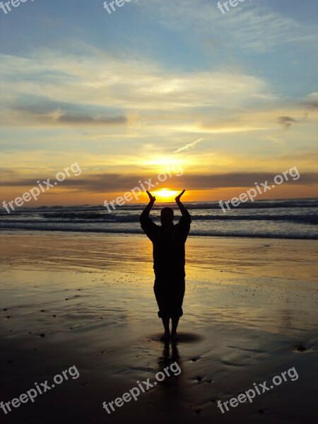 Silhouette Beach Sunrise Sunset Sand Beach