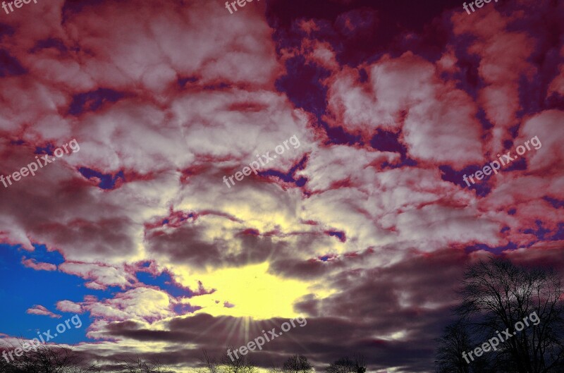 Sunrise Clouds Sky Red Blue