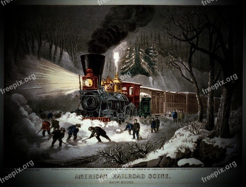 America Train Vintage Snow Weather