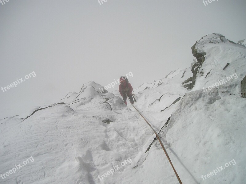 Abseil Fog Snow Alpinism Bergsport