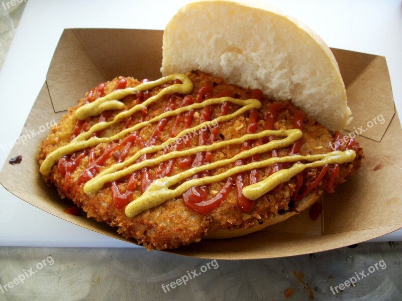 Schnitzel Meat Breaded Mustard Ketchup